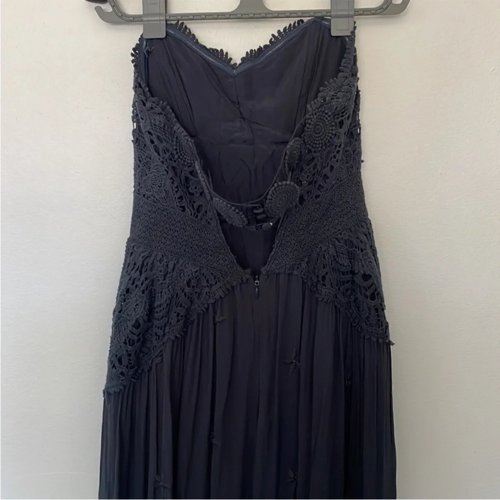 Free People | Monarch Sheer Lace Embroidered Crocheted Open Back Strapless Dress - Picture 2 of 8